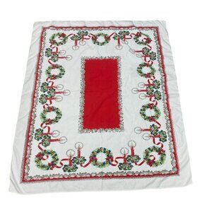 Vintage Christmas Tablecloth With Candles & Wreaths 56" x 48" Holiday Decor